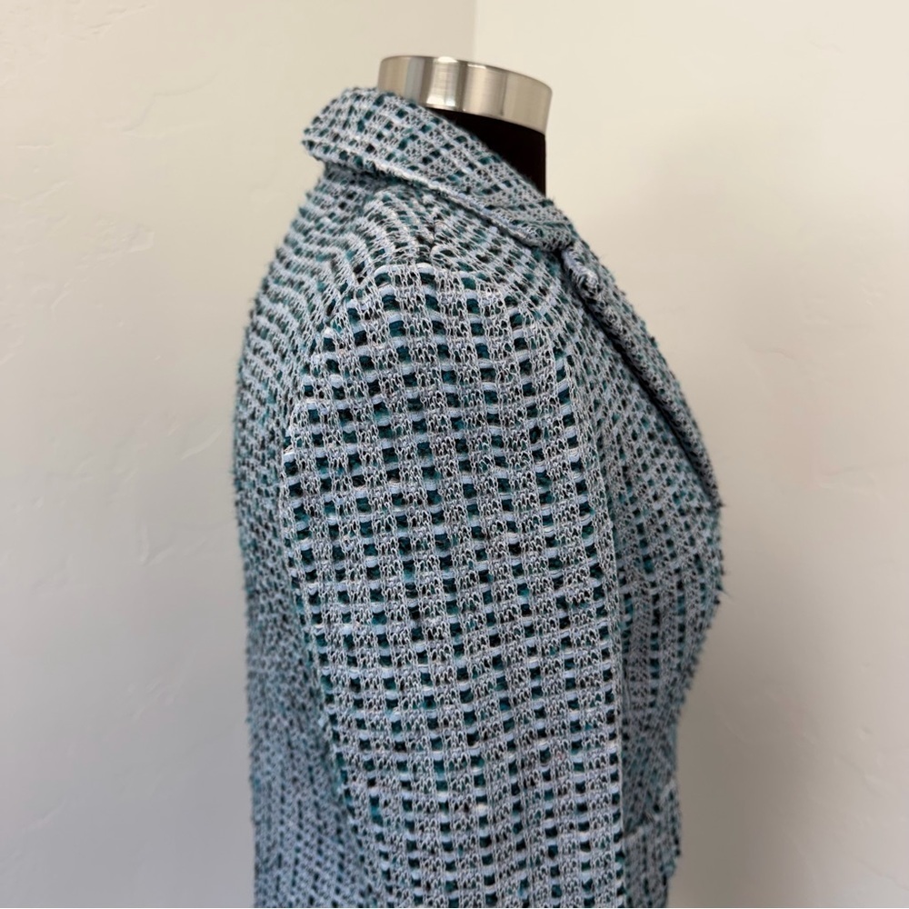 St. John Light Blue Wool Blend Tweed One Button Blazer Jacket Size 4 - Picture 6 of 12